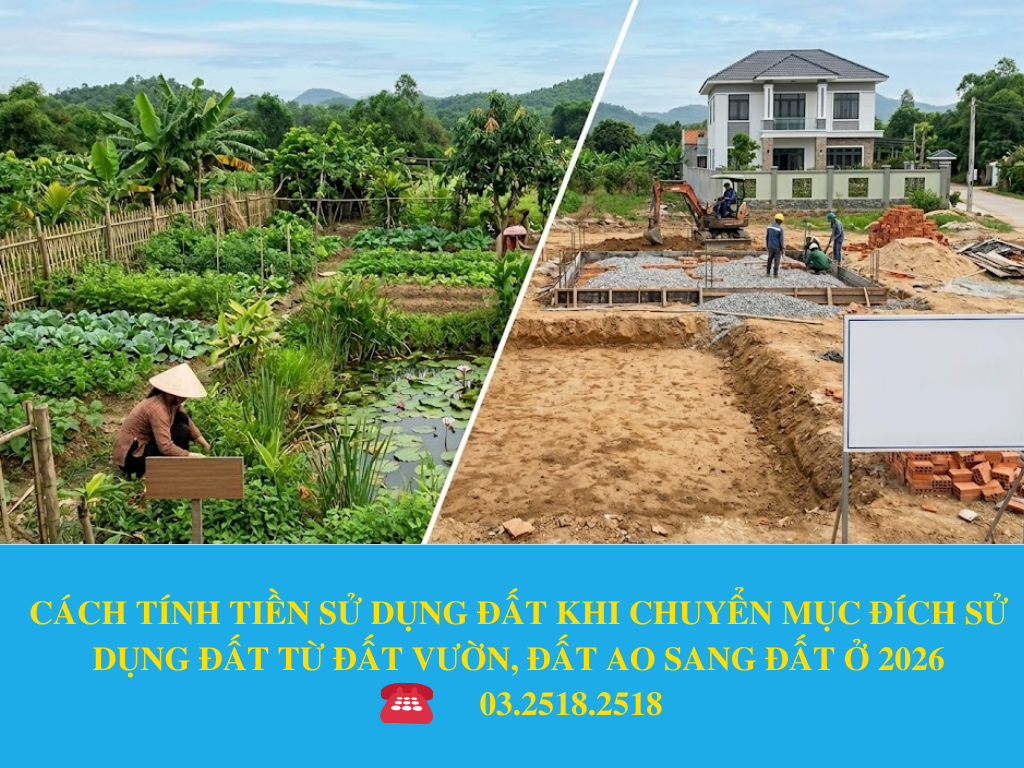 CÁCH TÍNH TIỀN SỬ DỤNG ĐẤT KHI CHUYỂN MỤC ĐÍCH SỬ DỤNG ĐẤT TỪ ĐẤT VƯỜN, ĐẤT AO SANG ĐẤT Ở 2026